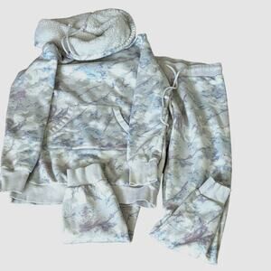 PAJAMAGRAM Cowl Neck Sweatsuit Pajama Set Blue Pink Gray Marble Sz XS